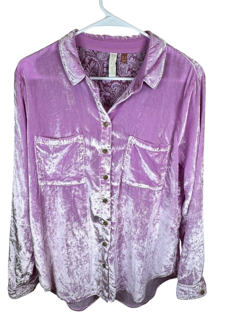 Pilcro Anthropologie Crushed Velvet Button Up Blouse Lilac Dreamy Fairycore Sz10 - Picture 5 of 14